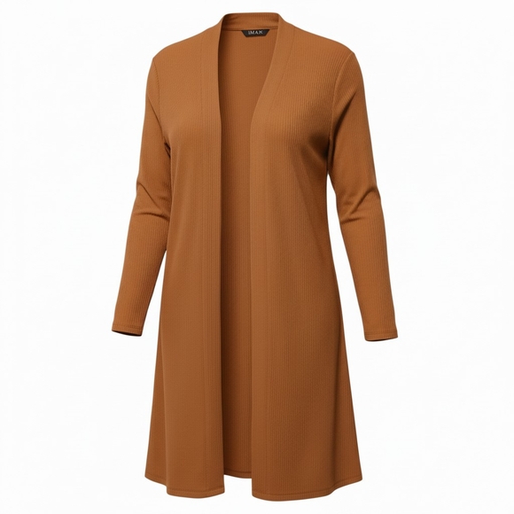 Iman Cardigan- Mustard Open Front Ribbed Knit w Pockets- Size Large EUC - Picture 7 of 8